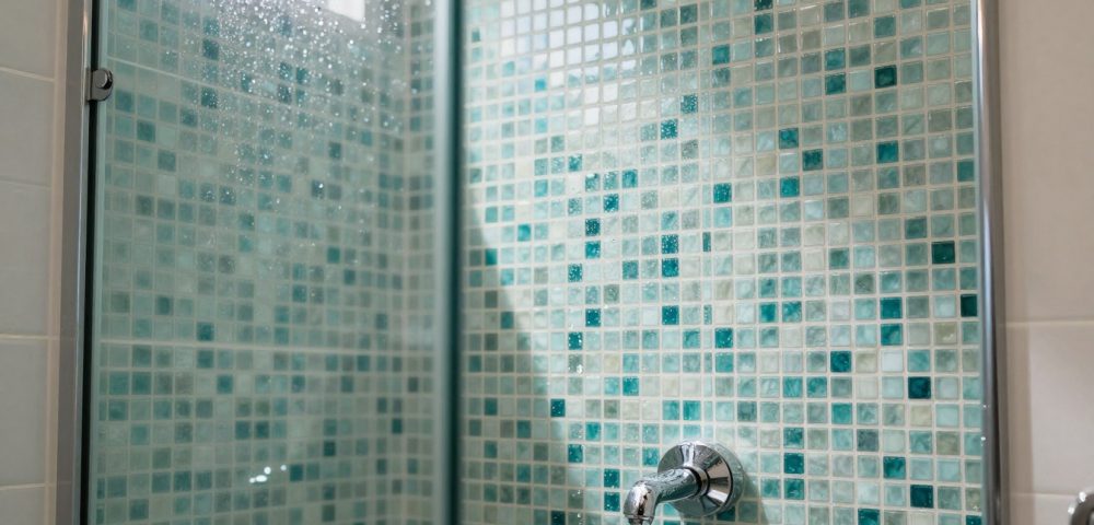 Glass Mosaic Shower Tile on Walls (Installed for Easier Soap Scum Cleanup)