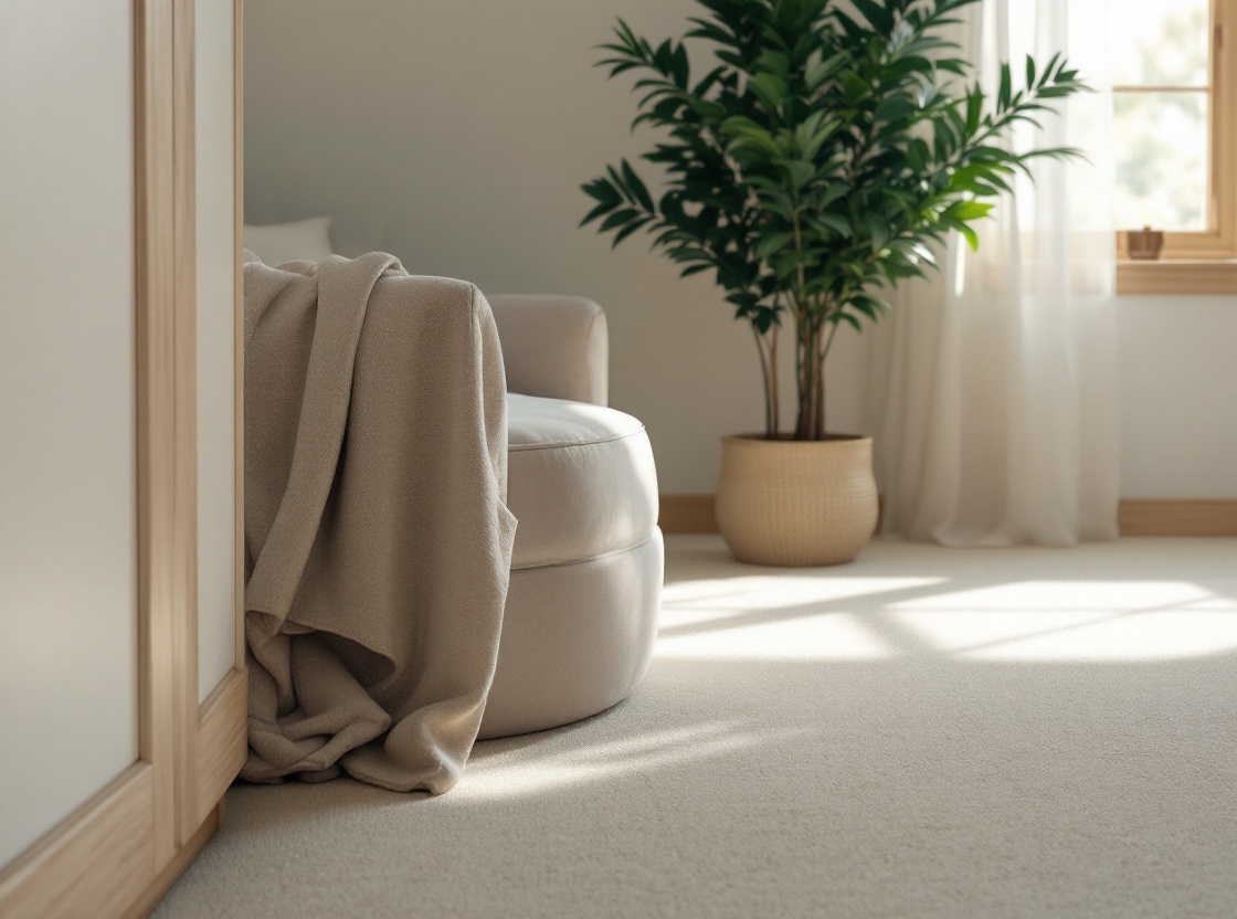 Freshly stretched neutral cut-pile carpet in an Alpharetta upstairs bedroom