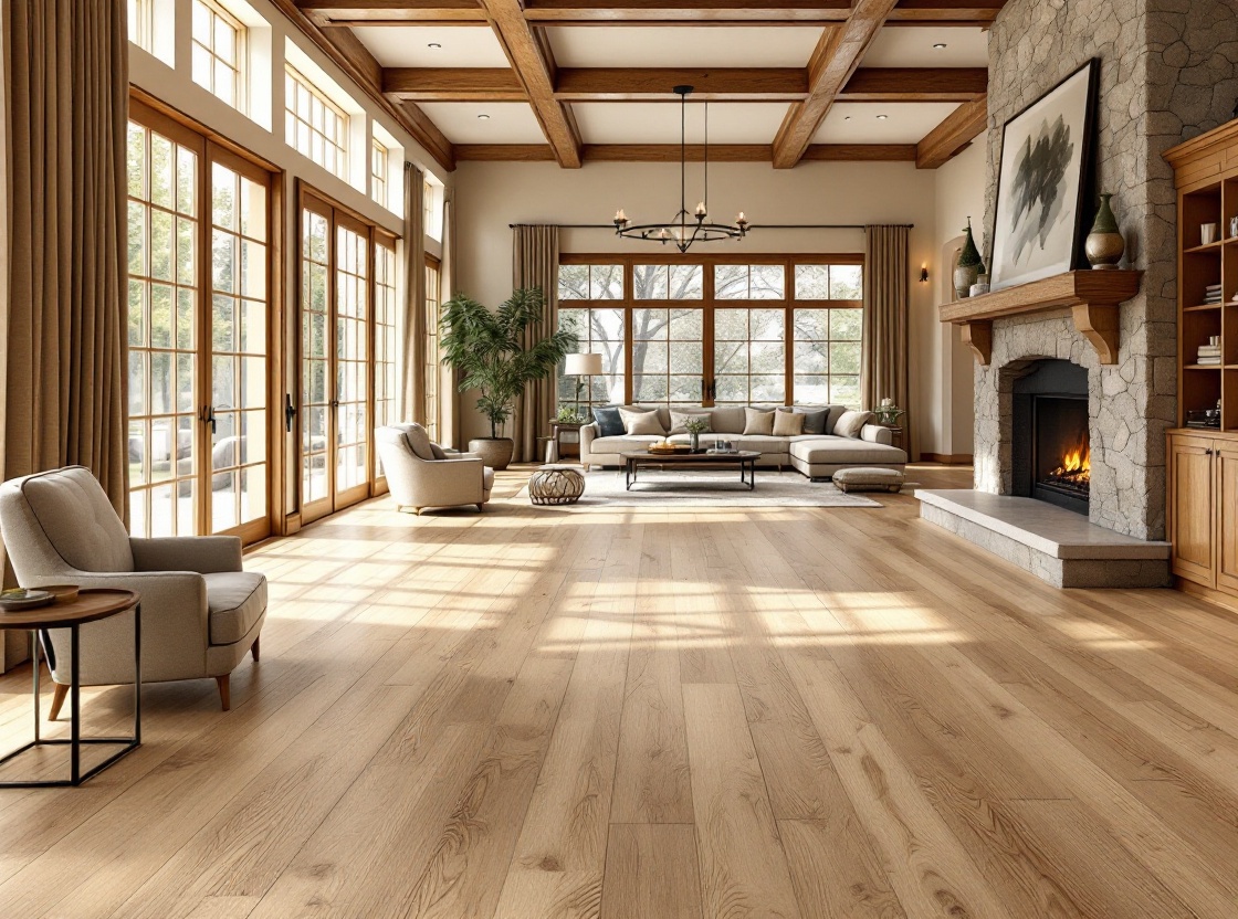 Wide-plank white oak flooring installed in an Alpharetta great room