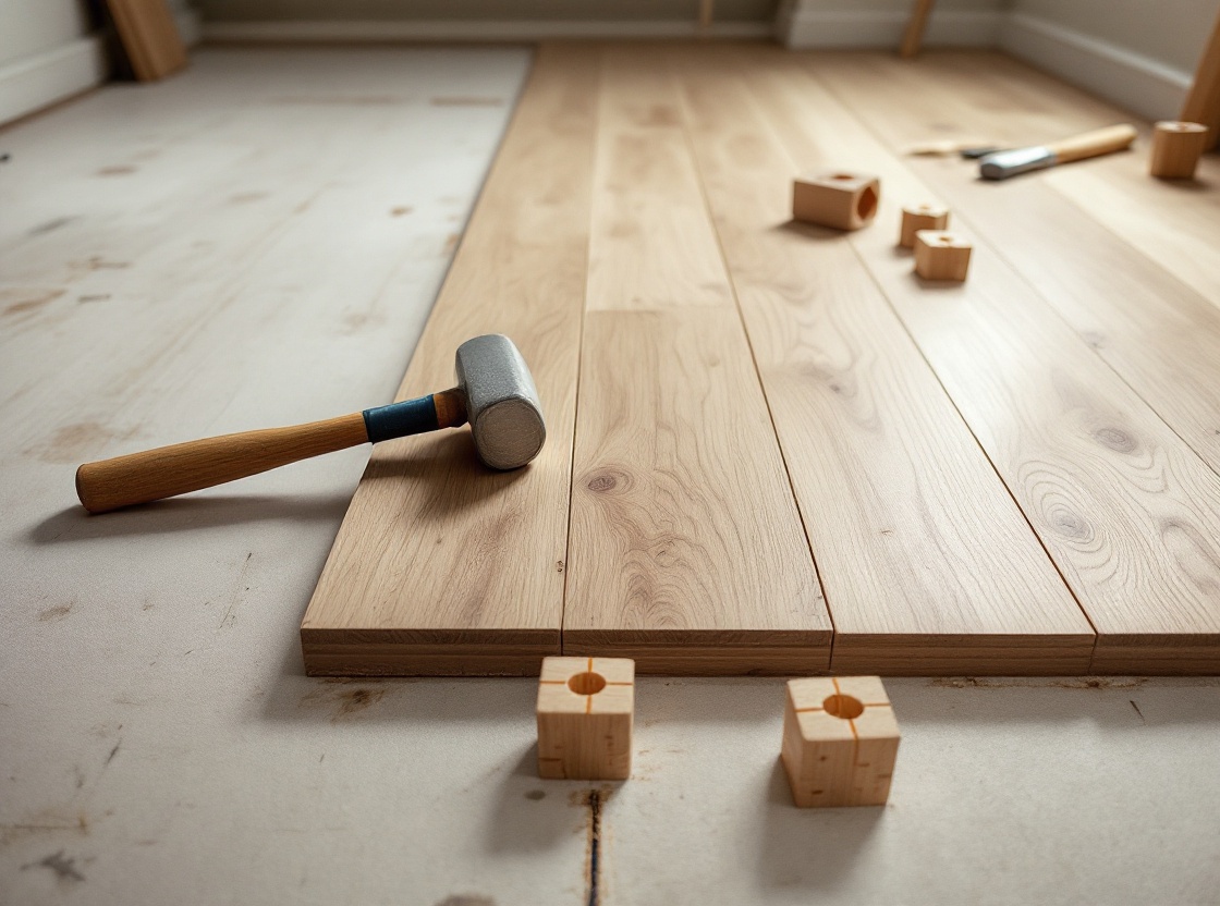 New hardwood flooring installation in an Alpharetta home, wide planks site-finished